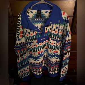 Columbia Blue and Green Patterned Fleece Pullover